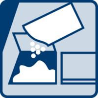 Pulver erst nach 15 Min. in die Hauptwaschmittelkammer geben und sofort mit 1-2 l Wasser einspülen. (Toplader: direkt auf die Trommel geben).